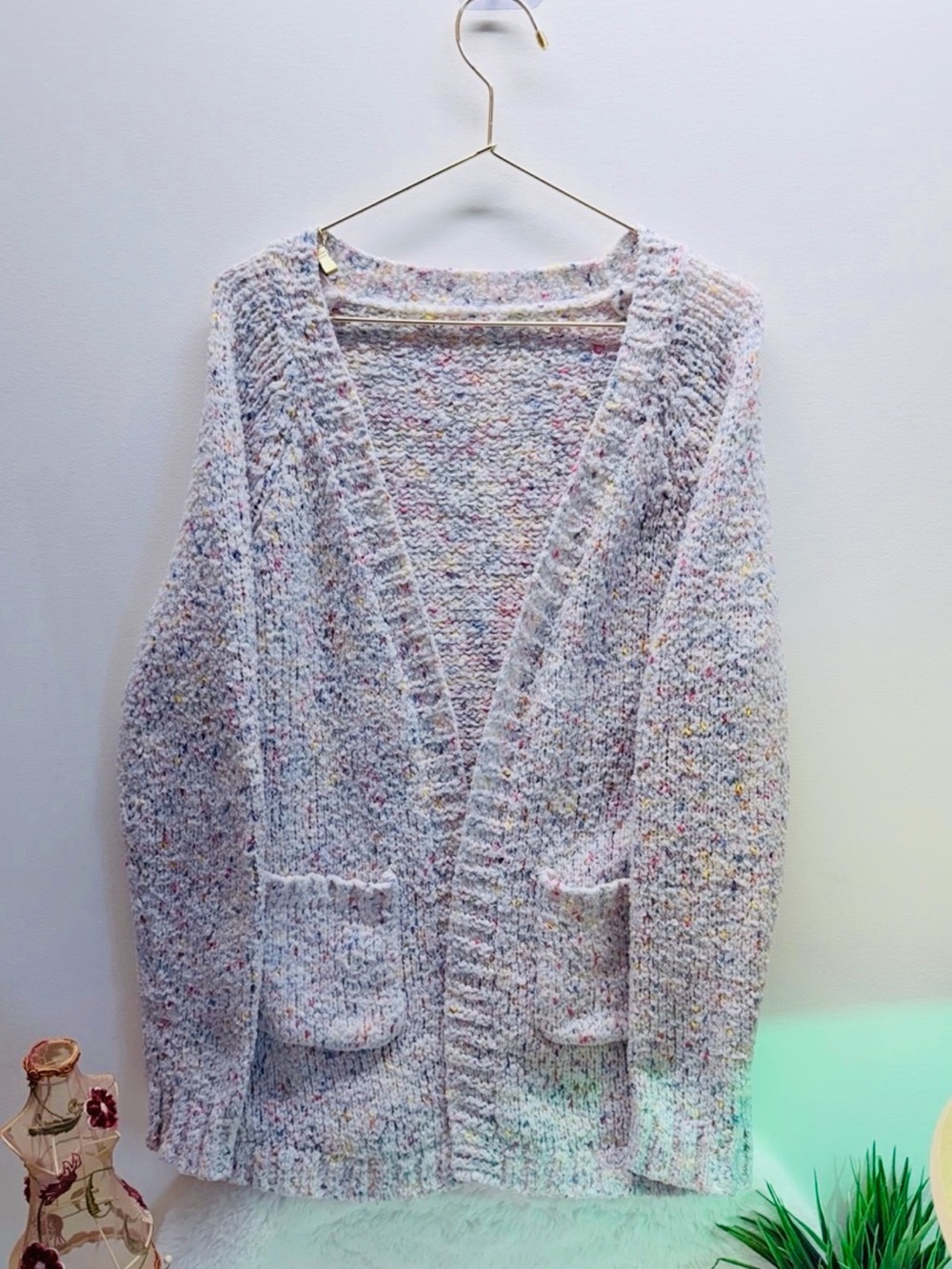Girlhoodcore Speckled Open-Front Cardigan Sweater Pink Blue Yellow 💝 19” PTP